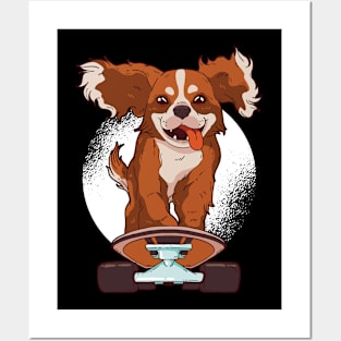 Cute Cavalier King Charles Spaniel Skating Posters and Art